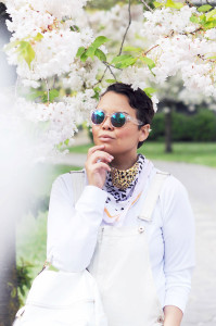 mango dungarees, white blossom