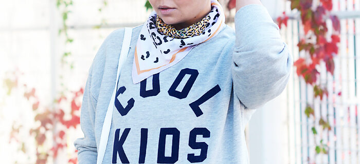 Cool Kids Club grey sweater, mirrored sunglasses, sequin skirt, stan smith sneakers - justlikesushi.com