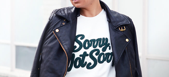 asos sorry not sorry sweatshirt, leather jacket, tartan skirt, stan smith adidas sneakers - justlikesushi.com