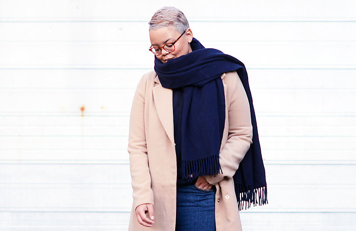 acne canada scarf, camel coat, ace&tate glasses - justlikesushi.com