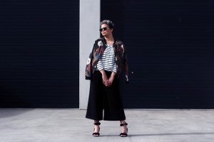 culottes, furry heels, breton stripe, costes bomber jacket - justlikesushi.com