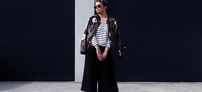 culottes, furry heels, breton stripe, costes bomber jacket - justlikesushi.com