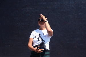 calvin klein logo t-shirt, mango striped skirt, celine trio, summerlook - justlikesushi