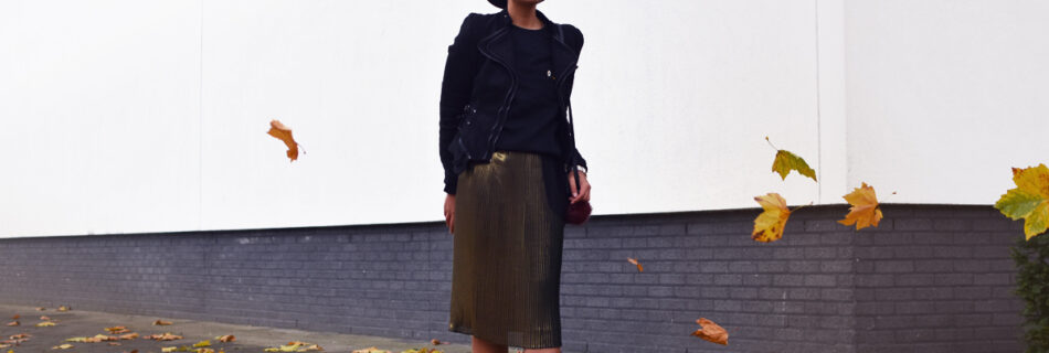 gold metallic skirt